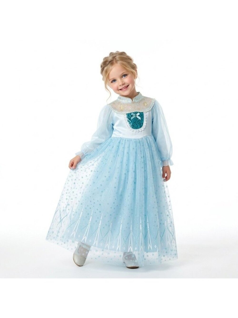 Girls Elsa Frozen Princess Costume Dress Ice Blue Tulle Snowflake Birthday Party